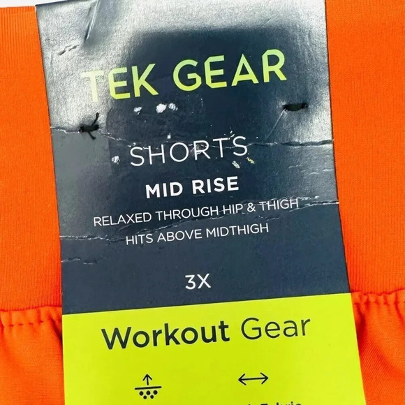 NWT TEK GEAR Women Mid Rise Drawstring Pockets Workout Orange Shorts Plus Sz 3X - Picture 4 of 4